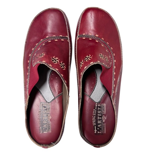 L'Artiste Spring Step Chino-R Red Leather Floral Clogs Mules Womens 41 US 9.5-10